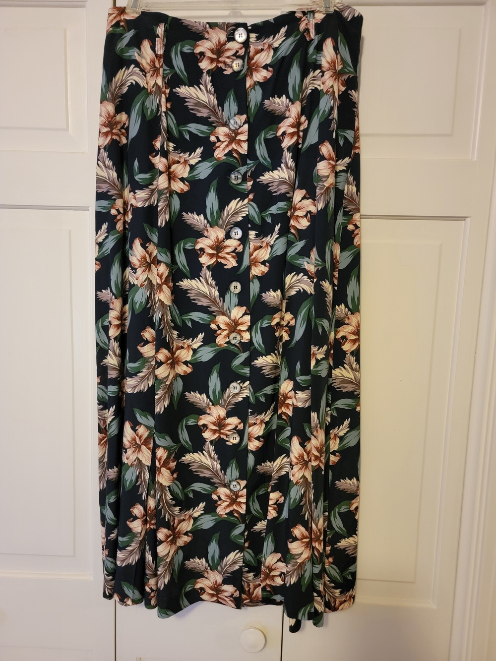 Vintage Marisa Christina Navy Floral Button-Front Maxi Skirt Size 14 EUC